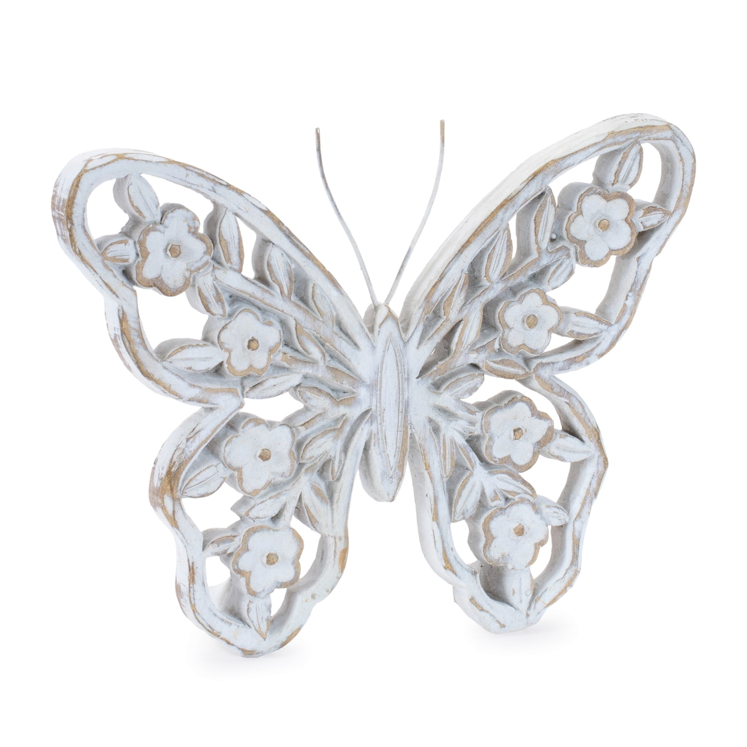 Melrose 96430DS 5.5 in. Resin Butterfly, White & Beige - Set of 2
