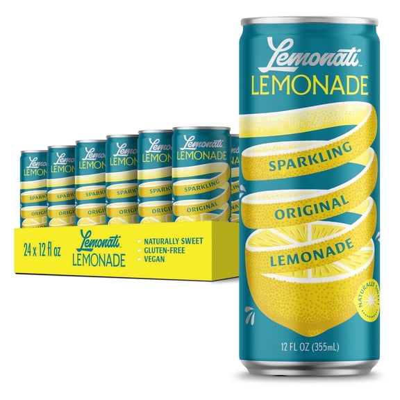Lemonati Sparkling Original Lemonade, Low Cal, Low Sugar, Crisp, 24 pack, 12 fl oz cans