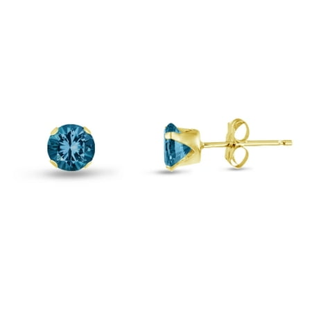 - Round 2mm 14k Gold Plated Sterling Silver Simulated Blue Zircon Stud Earrings, Free Gift Box included