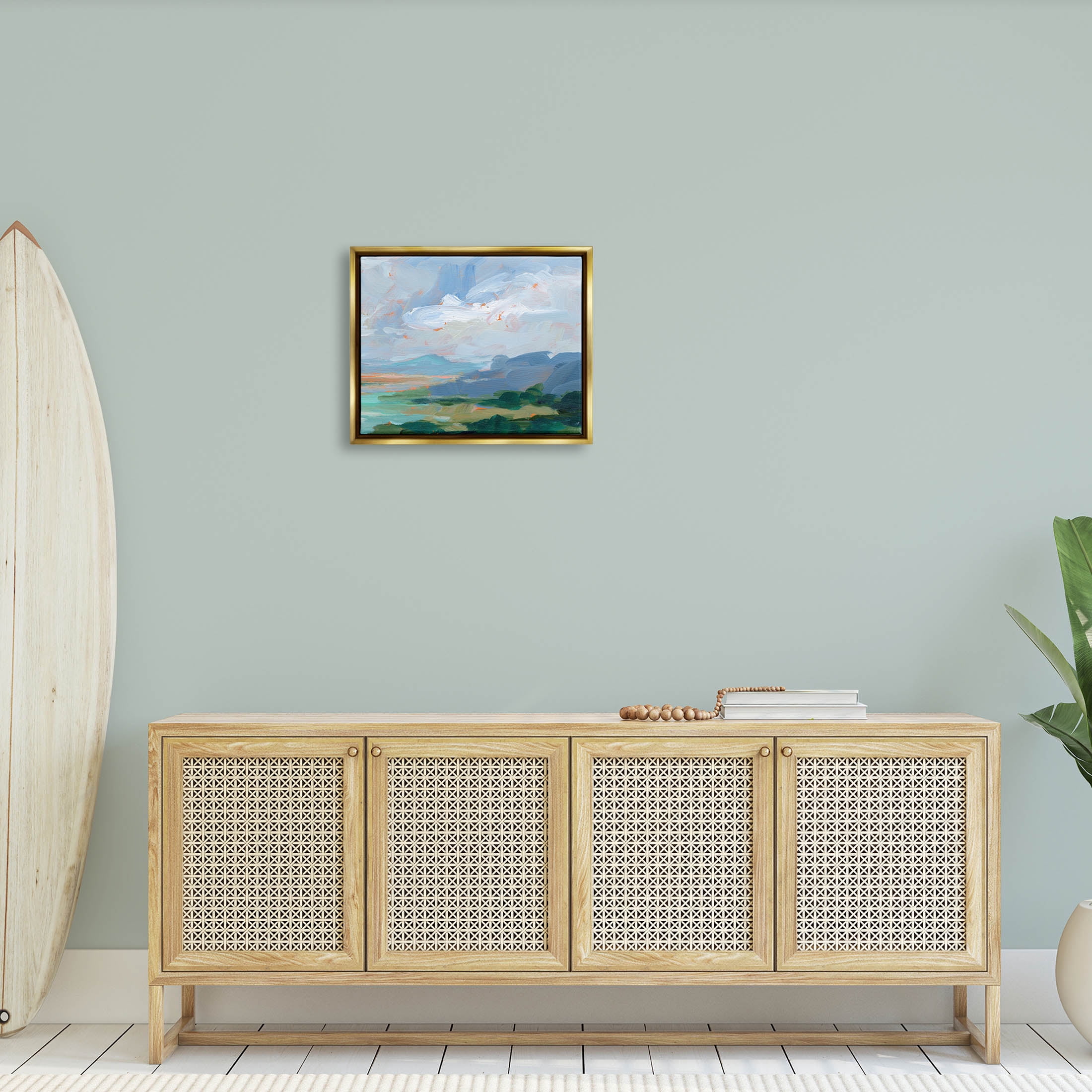 Ocean Cliffs Abstract Landscape Landscape Painting Metallic Gold Framed Art Print Wall Art