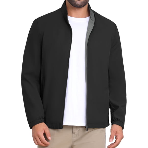 Chaqueta de negocios INSPIRE CHIC para hombres, con forro, cuello alto, cierre completo, chaqueta formal de golf, color negro