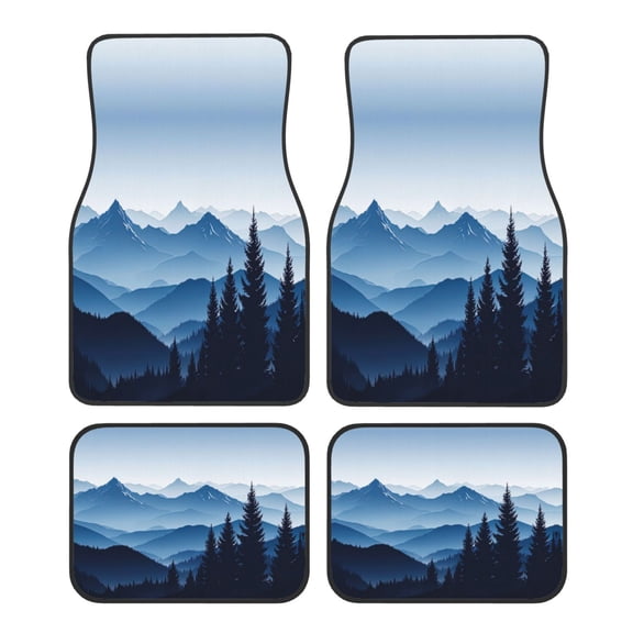 KAKALAD Mountain Landscape Morning In The Mountains Blue Car Floor Mats 4PC Set Carpet Protection, Universal Fit for Car SUV VA & Truck, Vehicle Front & Rear
