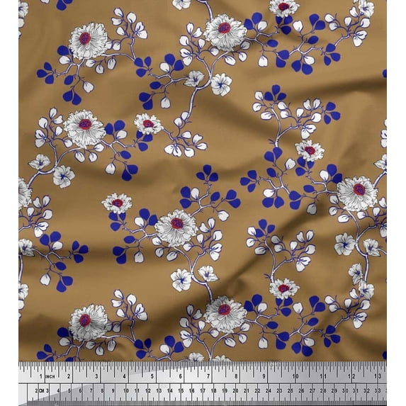 Soimoi Moss Georgette Fabric Leaves & Carnation Floral Printed Fabric 1 Yard 42 Inch Wide