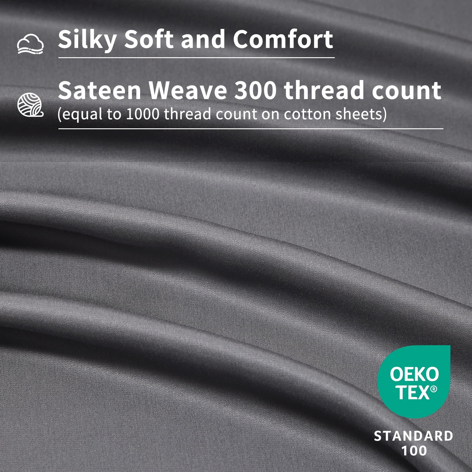King Sheets Set Rayon Derived from Bamboo, 4-Piece Luxury Bedding Sheet & Pillowcase Sets, Cooling Sheets, Silky Soft and Breathable, 18"-24" Deep Pocket (Dark Grey)