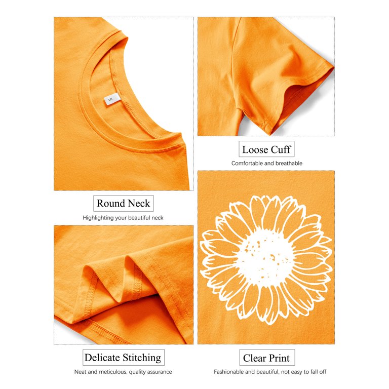 ZXSXSY Women Round Neck Daisy Floral Print Short Sleeve Summer T