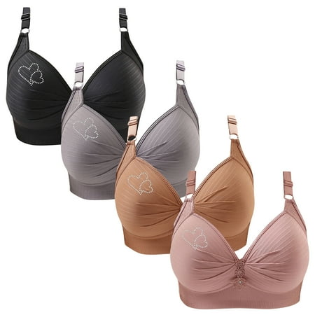 Clearance TOUMENY Sports Bras for Women Nude Bra 4PC Woman s Printing Gathered Together Large Size Daily Bra Underwear No Rims