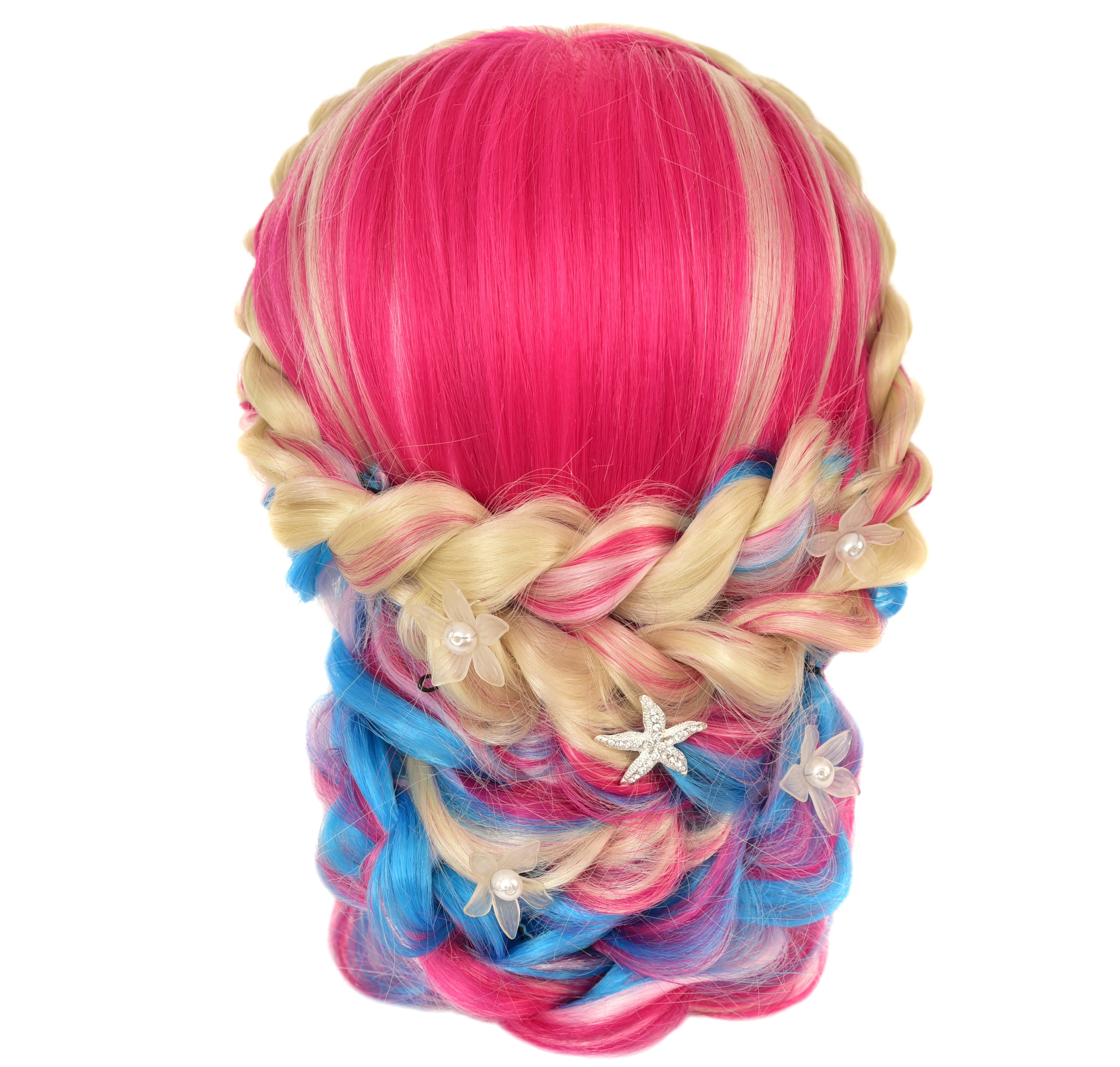 RYHAIR 35 inches Multicolor Long Synthetic Hair Mannequin Head for Practice Braiding Styling Updos Cosmetology Barber Training Display with Stand