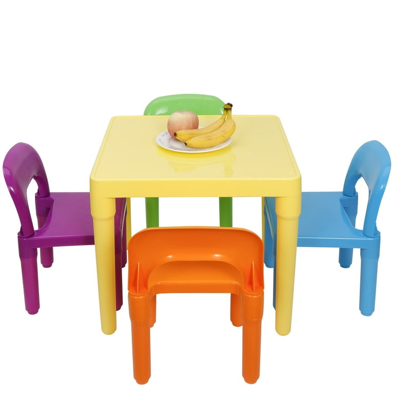 ZENSTYLE Colorful Children Kids Table with Four Chairs Plastic Toddler Table