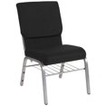 thumbnail image 1 of HERCULES Series 18.5''W Church Chair in Black Fabric with Book Rack - Silver Vein Frame, 1 of 9