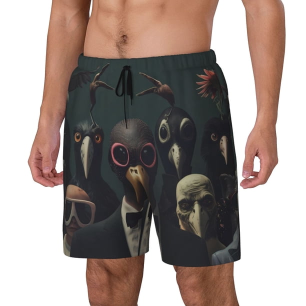 Balery Stylish Avian Gathering Bañador para hombre, shorts de playa de secado rápido con entrepierna y forro de compresión-Large