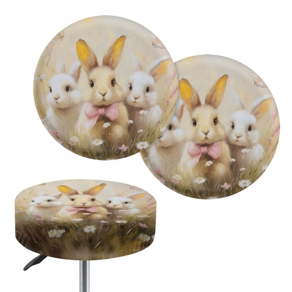 Renewold Stretch Stool Cover Furniture Protector 12-14 Inch Soft Elastic Irish Bar Stool Cover Washable Slipcovers for Easter Decor, 2 Count, Retro Bunny Floral