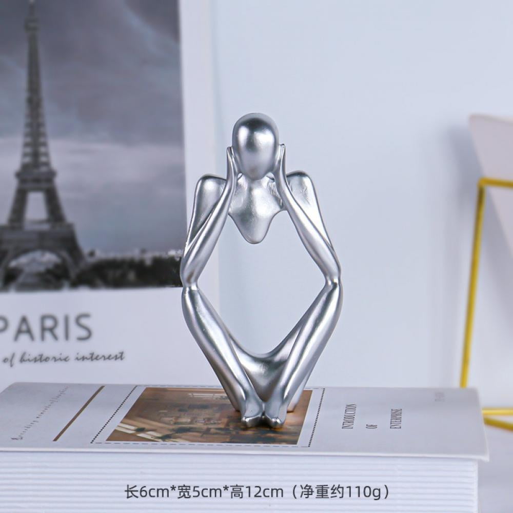 Silver Resin Thinker Style Abstract Sculpture Statue Collectible