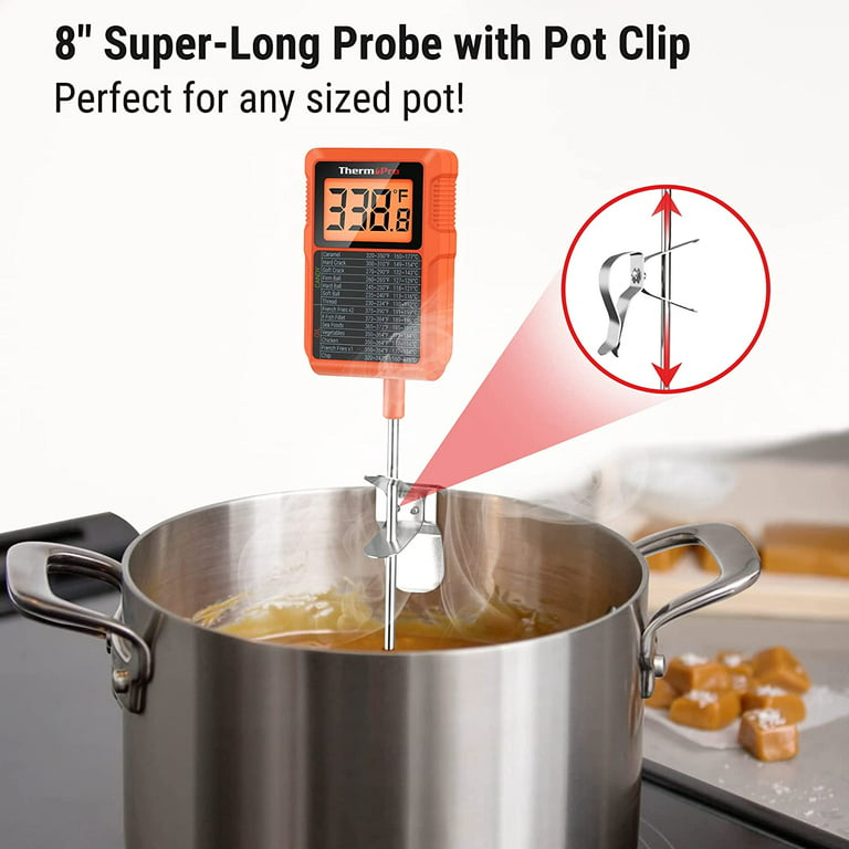 ThermoPro TP510 Waterproof Digital Candy Thermometer with Pot Clip, 8 Long  Probe Instant Read Food Cooking Meat Thermometer for Grilling Smoker BBQ Deep  Fry Oil Thermometer 