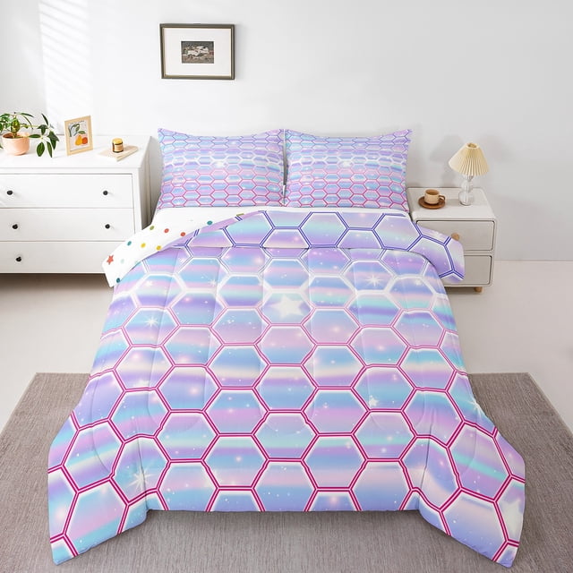 Erosebridal Glitter Rainbow Bedding Twin Comforter Set, Dreamy Princess Down Comforter, Geometry Decor, Reversible