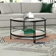 thumbnail image 4 of Evelyn&Zoe Inez 32" Wide Round Coffee Table with Glass Shelf in Brass, 4 of 9