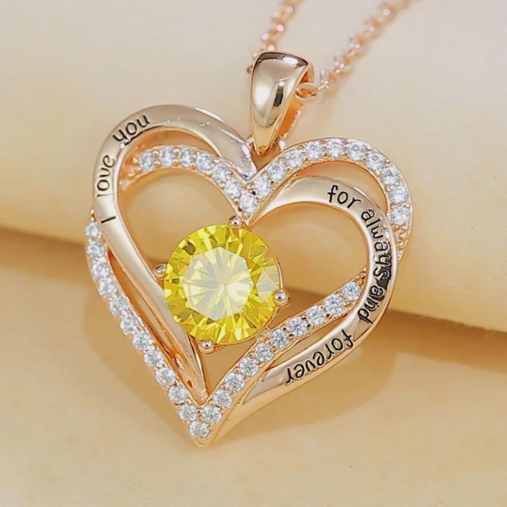 I Love You For Always & Forever Crystal Heart Rose Pendant With Cord Chain