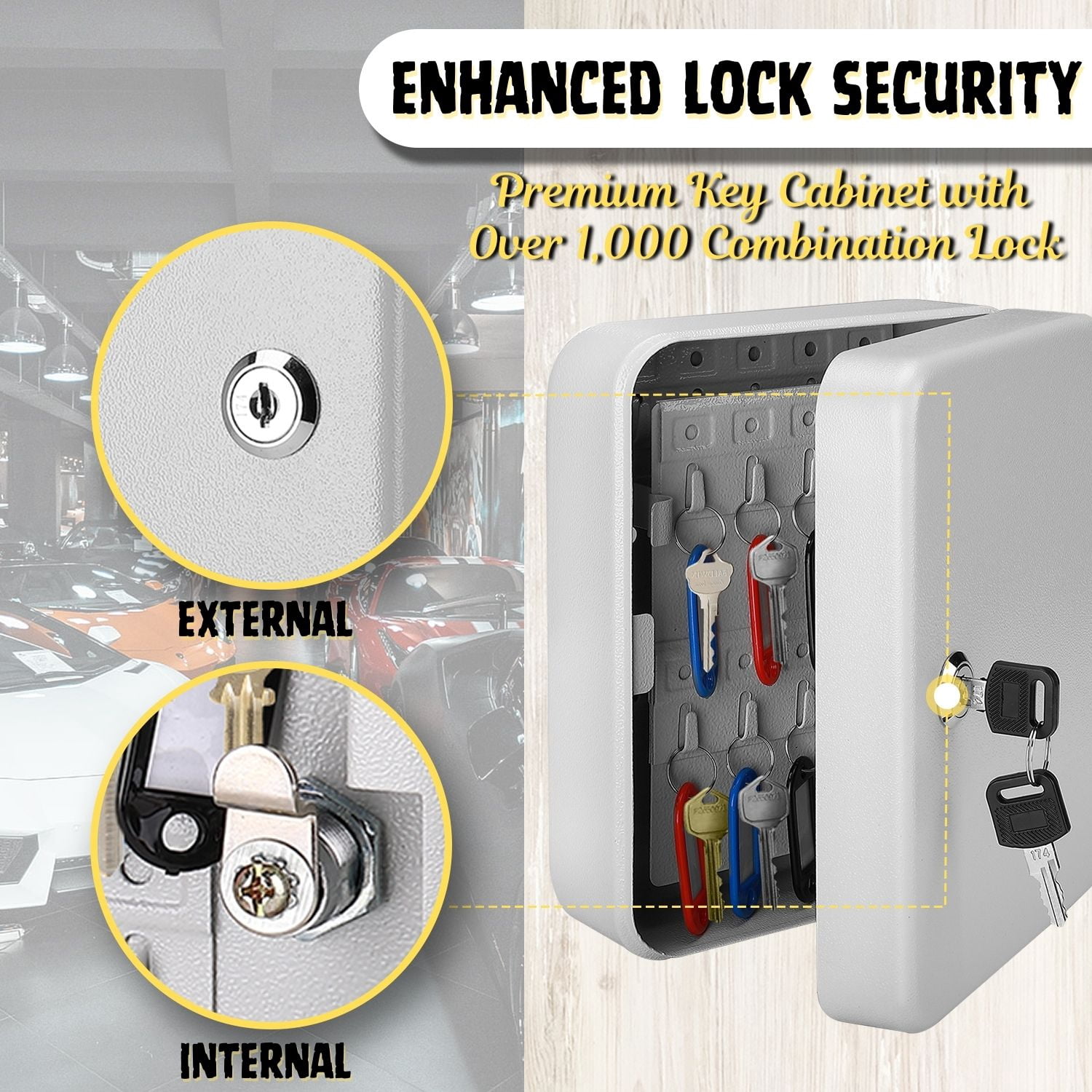 Key Cabinet Key Lock Box Wall Mount with 40 Key Holder Organizer Locker Case, Colored Key Tags & Hooks Wall Mounted Lock Box For Keys Storage, Homes, Property, Hotels, Business (Gray)