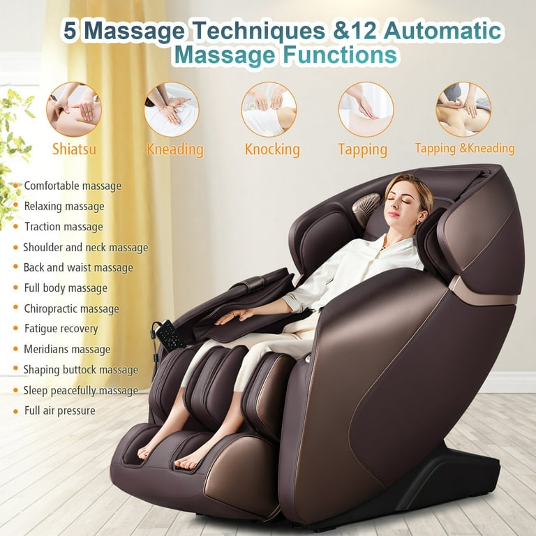 Relaxe Zero Gravity Shiatsu Massage Chair With Cushion Brown