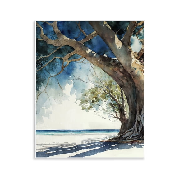 Stupell Industries Looming Tree on Coast Landscape & Nature Painting Unframed Art Print Wall Art, 11 x 14
