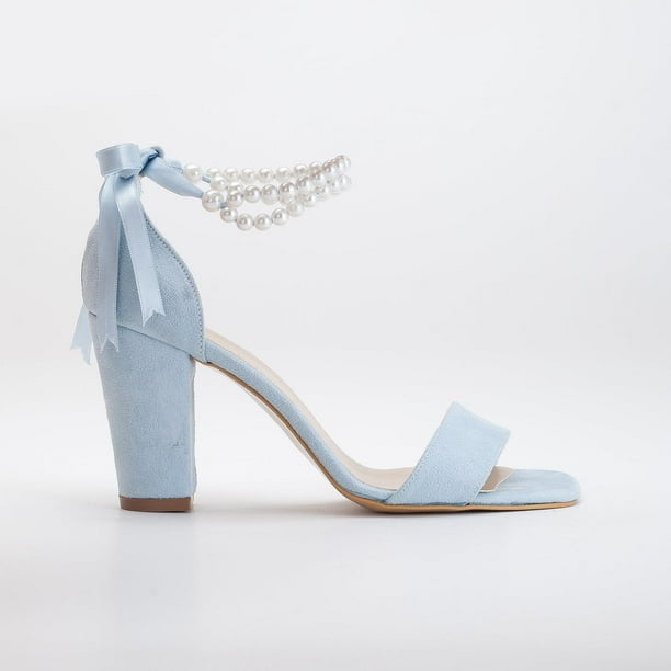 Melissa - Sandalias de ante azul con perlas azul cielo 22 CM