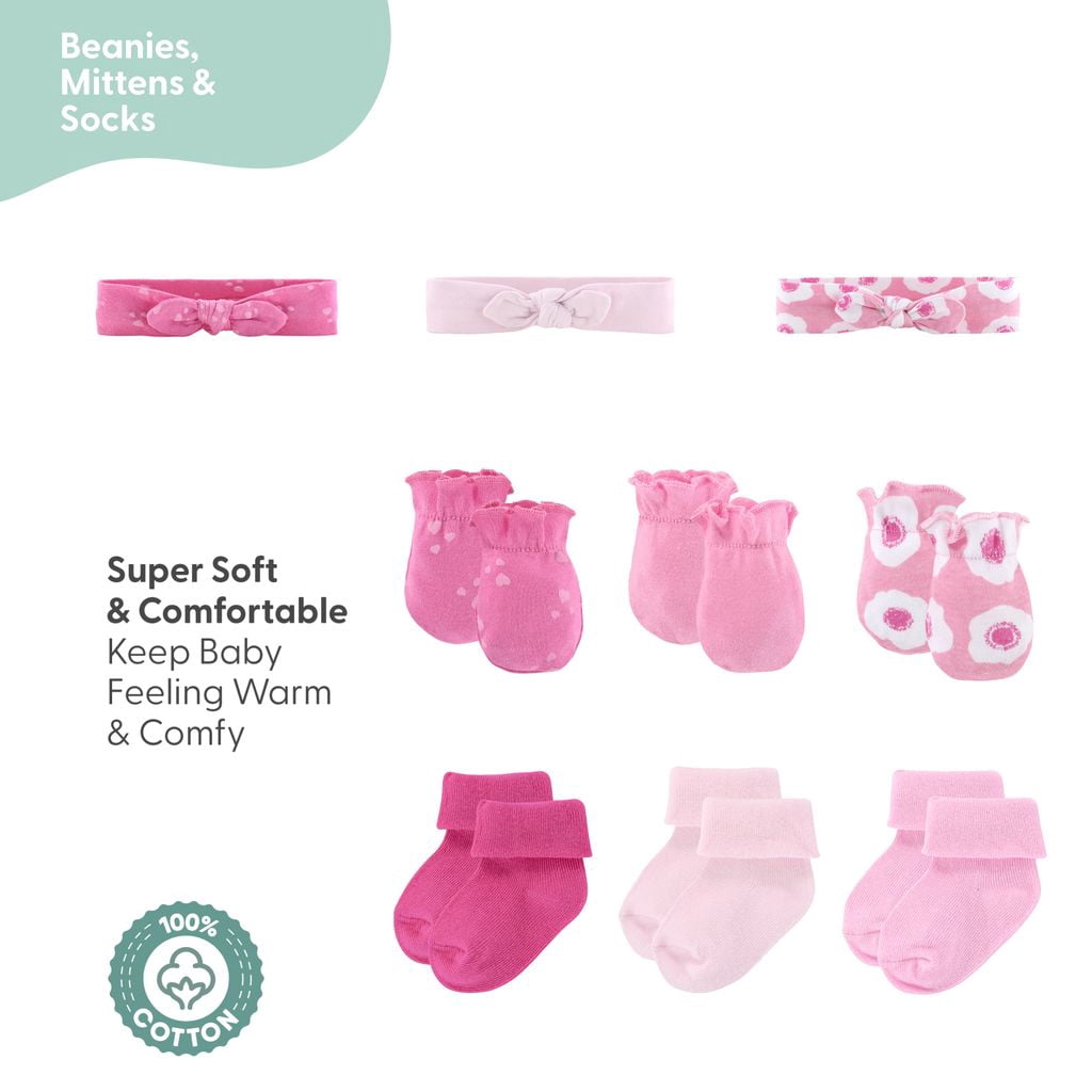 The Peanutshell Newborn Layette Gift Set for Baby Girls, Pretty Pink, 16 Essential Pieces, 0-3 Months