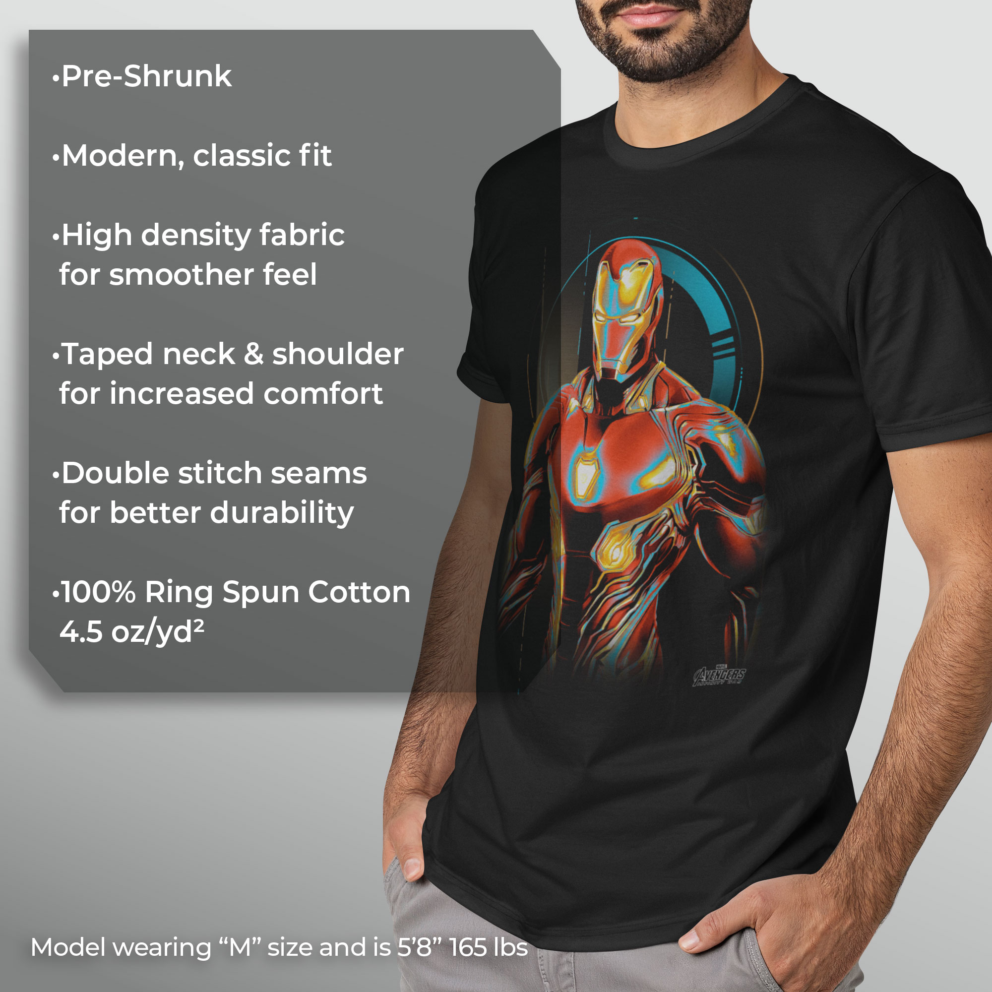 Camiseta gráfica de hombre Marvel Avengers: Infinity War Iron Man Futuro Negro 2XL 6