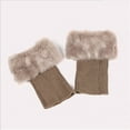 thumbnail image 4 of Women Faux Fur Trim Boot Cuff Socks Winter Knitted Furry Top Cover Leg Warmers Khaki, 4 of 4
