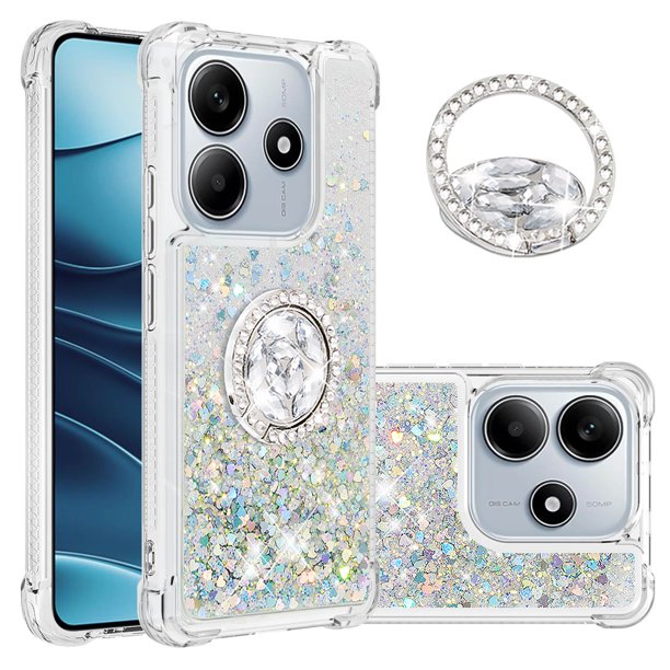 GANGXUN Funda Glitter Líquida para Xiaomi Redmi Note 14 4G con Anillo Brillante, TPU Antichoques y Esquinas Reforzadas, Soporte