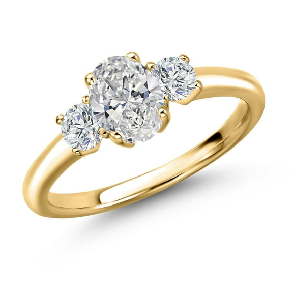 Gem Stone King 18K Yellow Gold Plated Silver Lab Grown Diamond Engagement Ring for Women | 1.04 Cttw | Oval 7X5MM and Round 3.5MM | DEF Color | VVS-VS Clarity (Size 6)