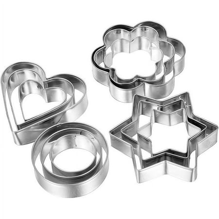

ZDWQFA 12 Pieces Small Stainless Steel Cookie Cutter Cake Vegetable Fruit Biscuit Cutters Molds Set Heart Flower Star Round Shape