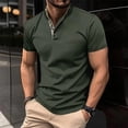 thumbnail image 2 of WREESH Men's V-Neck Henley Shirts Casual Basic Short Sleeve T-Shirt with Button Front, Stand Collar for Versatility Olive Green, 2 of 5