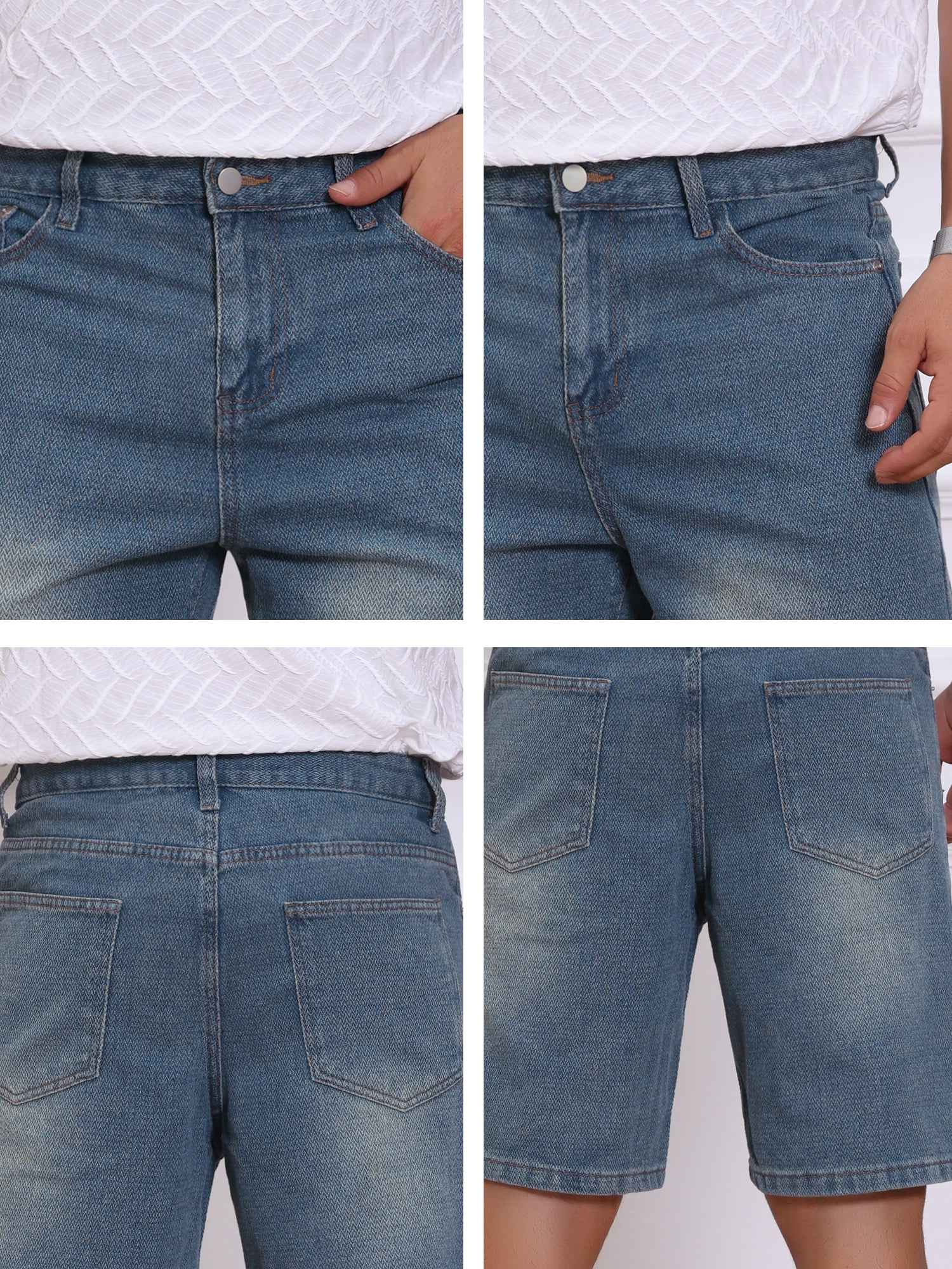 DARING DIVA Men's Textured Denim Above Knee Zipper Closure Jean Shorts 30 Dark Blue