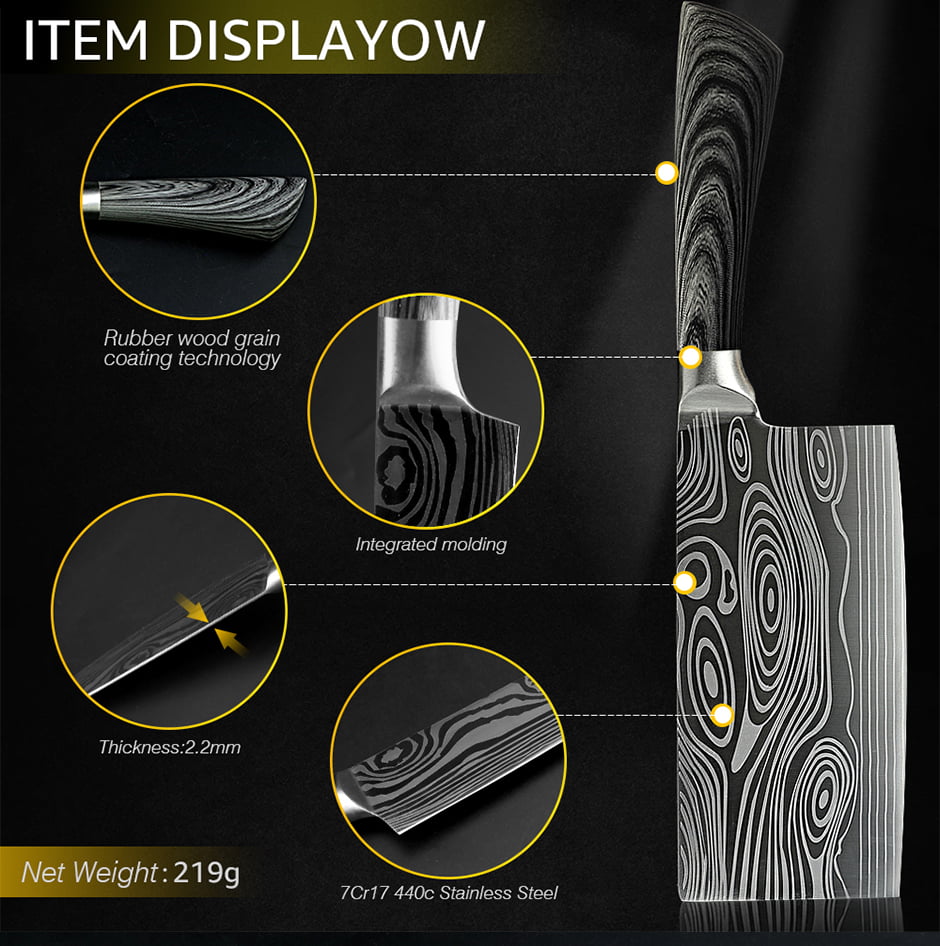 7pcs/set Stainless Steel Knife Set, Modern Chinese Character Pattern Knife  For Kitchen
