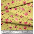 thumbnail image 3 of Soimoi Yellow Cotton Jersey Fabric Leaves & Blooming Camellias Floral Printed Fabric 1 Yard 64 Inch Wide, 3 of 3