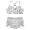 thumbnail image 3 of iixpin Kids Girls 2 Piece Tankini Swimsuit Sequins Gymnastic Ballet Dance Tanks Top with Bottoms Silver 5-6, 3 of 7