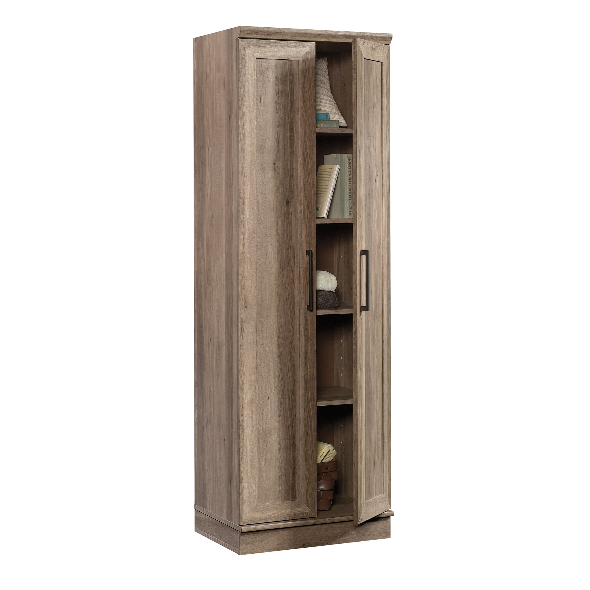 Details about   Tall Shelving Storage Organizer Cabinet Panel Door Cinnamon Cherry Finish NEW 