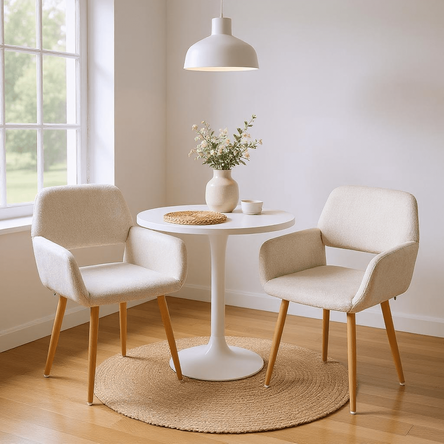 Homy Casa Accent Chair Set of 2, Upholstered Armchairs for Living Room or Reading Nook, Beige