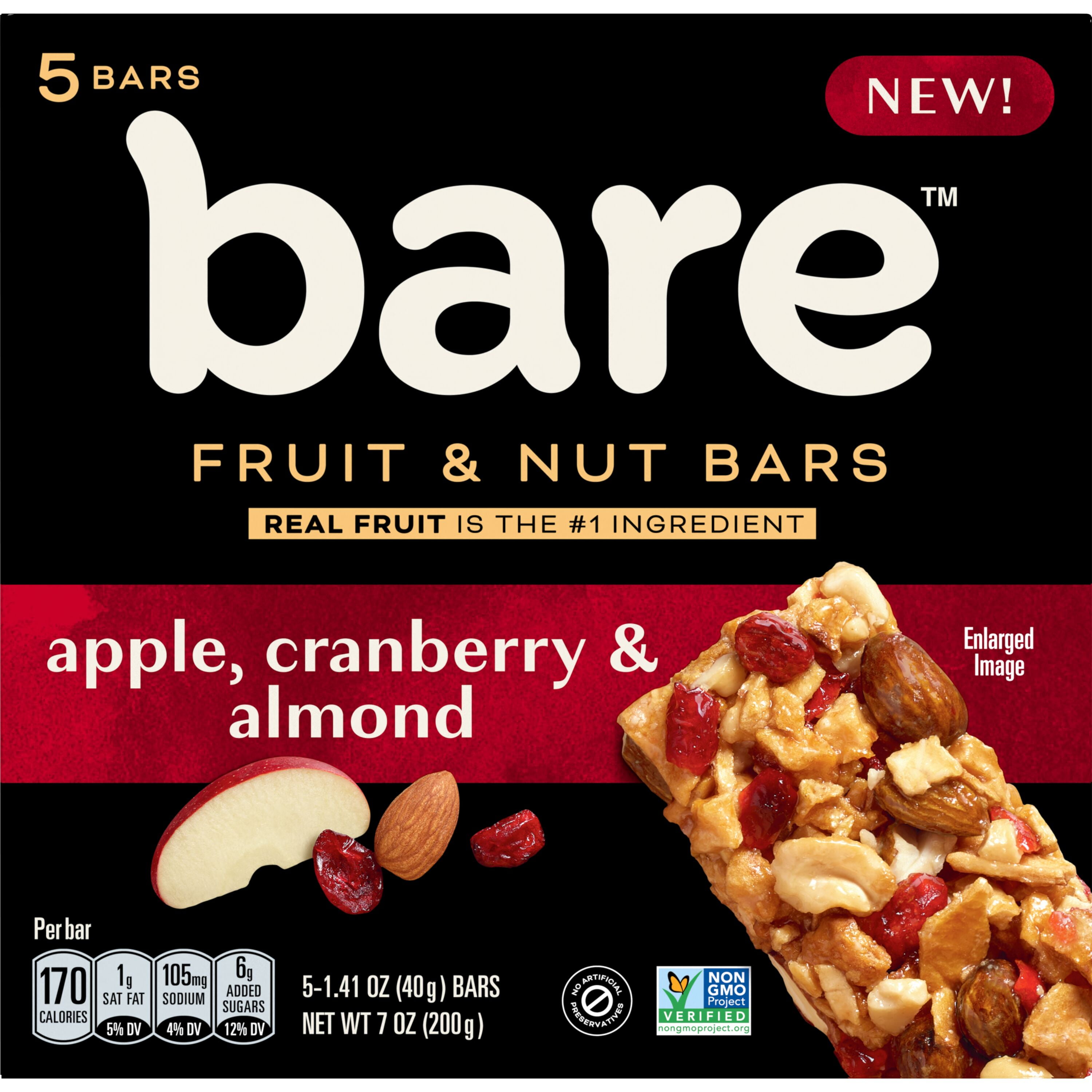 (2 pack) Bare Fruit & Nut Bars, Apple, Cranberry & Almond, 1.41 oz, 5 Count