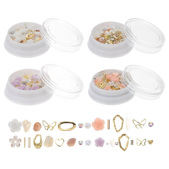 Miangastore Nail Ornament Assorted Color ABS 4 Boxes Set 1.57X1.57X0.51in