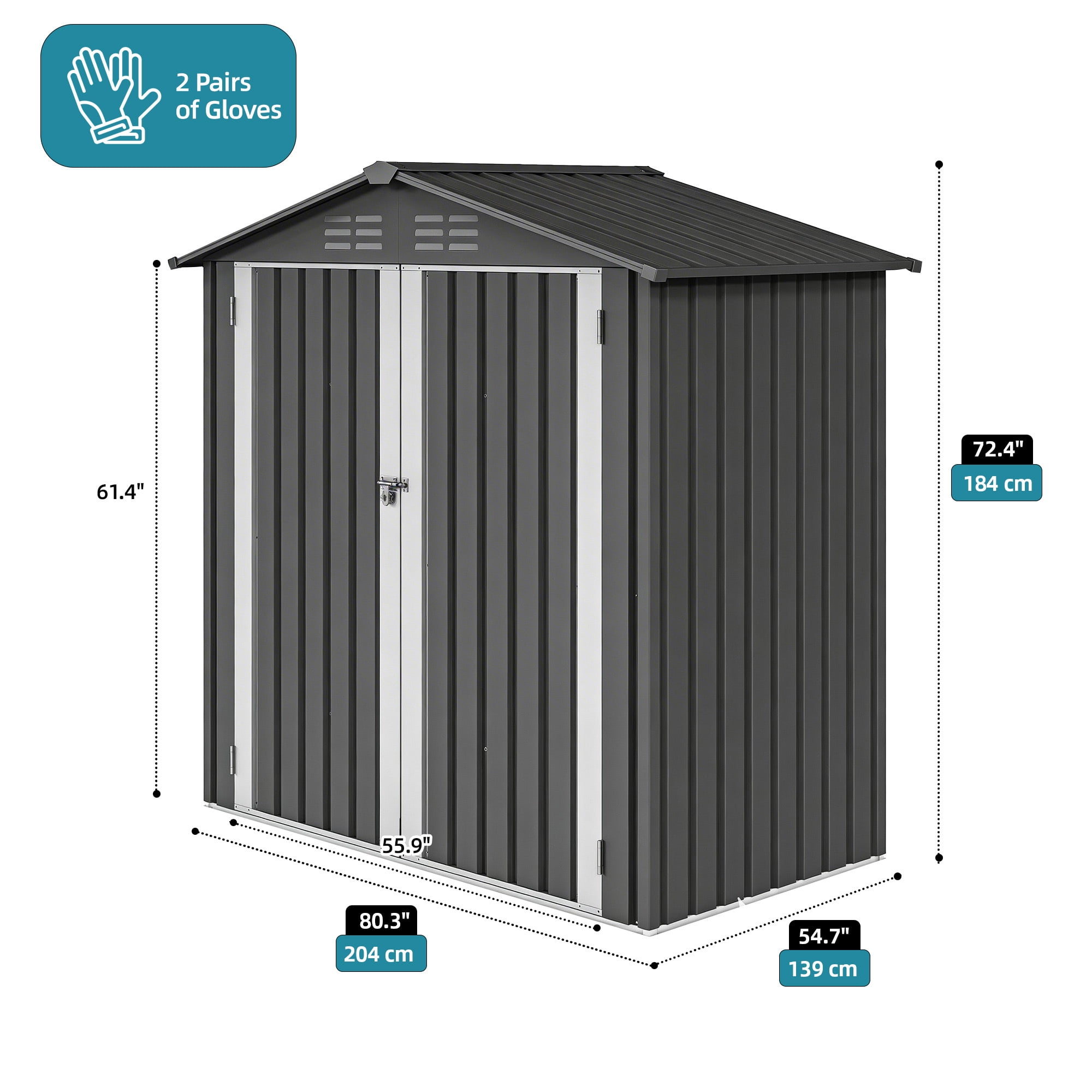 Uforic 6'x4' Steel Outdoor Storage Shed, Lockable Doors & Sloped Roof, Small Tool Storage Building for Garden, Patio, Garage, Backyard and Lawn, Dark Gray