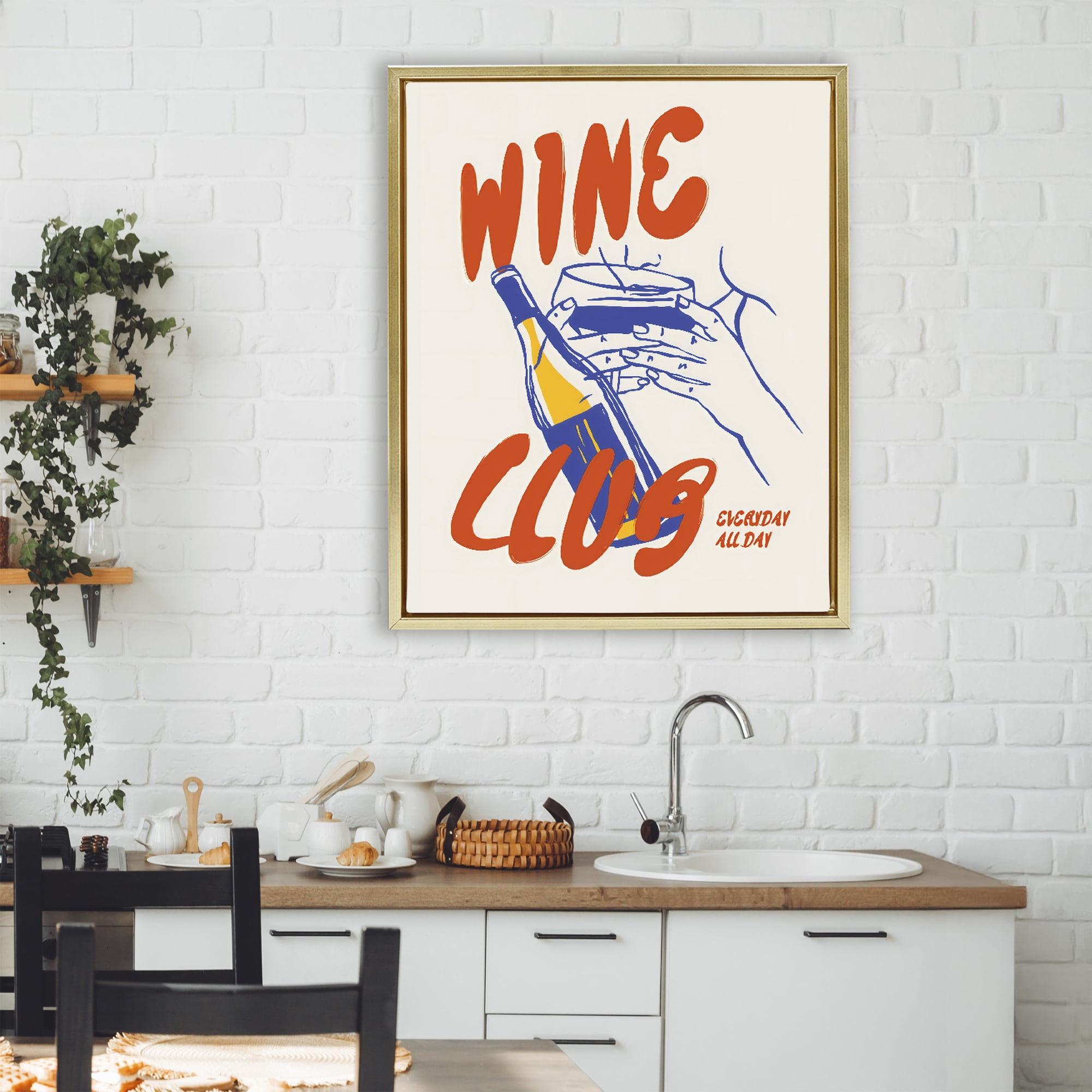 Stupell Industries Wine Club Every Day Gold Framed Floater Canvas Wall Art, design by The Prints Vibe