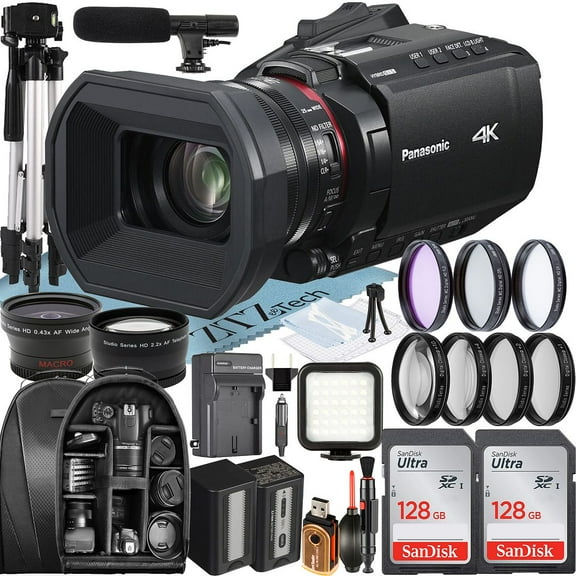 Panasonic HC-X1200 Camcorder UHD 4K with 2 Pack 128GB Memory Card   Backpack   LED Flash   Widgeangle   ZeeTech Accessory Bundle (International Version)