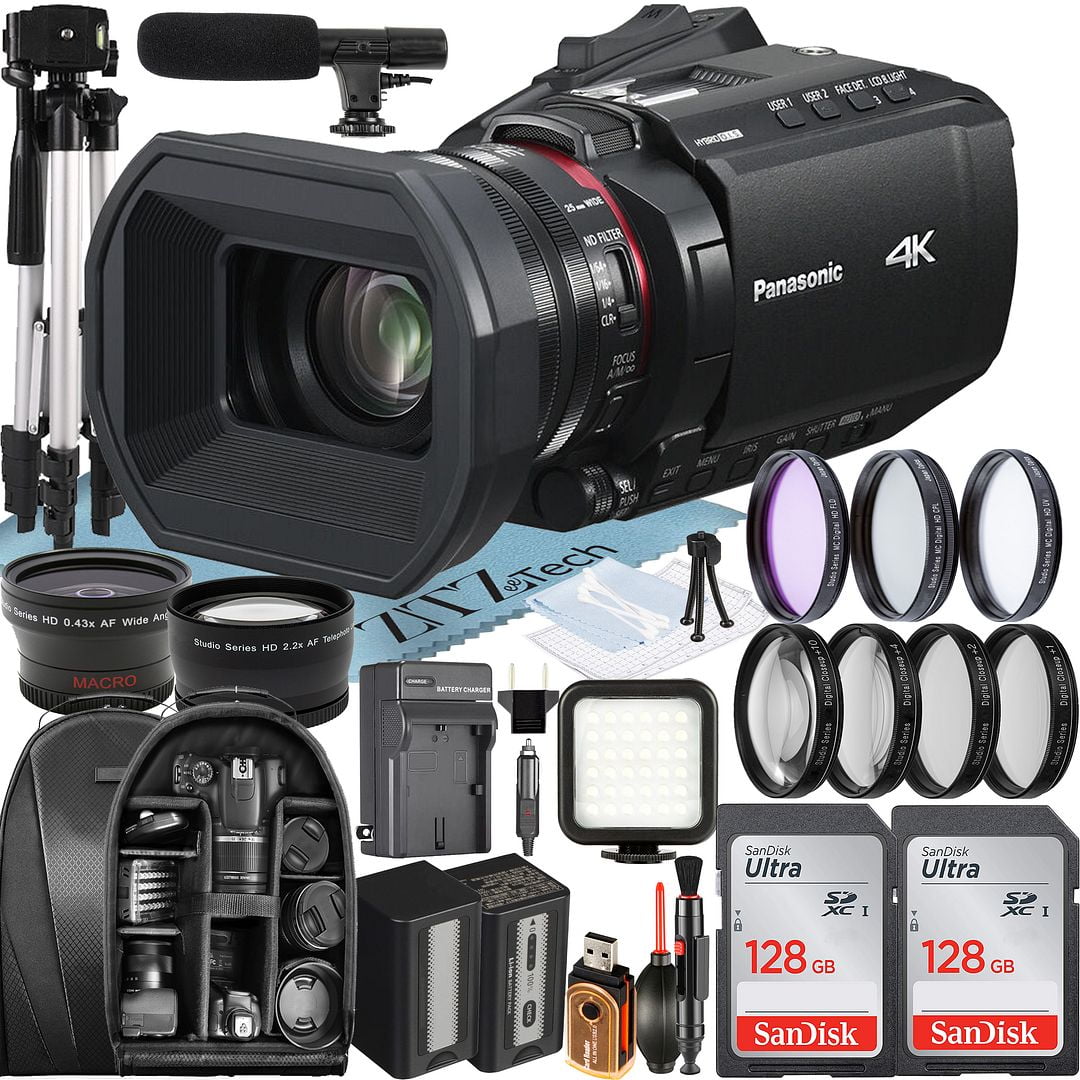 Panasonic HC-X1200 Camcorder UHD 4K with 2 Pack 128GB Memory Card + Backpack + LED Flash + Widgeangle + ZeeTech Accessory Bundle (International Version)
