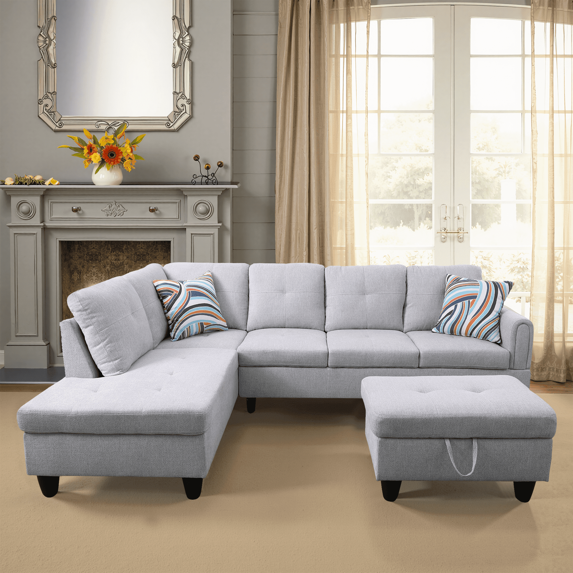 MAYEERTY Grey Modern 3-Piece Couch Neutral Clean Versatile Living Room Decor