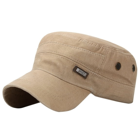 ZQUUVOU Women's and Men's Cadet Cap Adjustable Flat Top Cap Cotton Structured Peak Hat Vintage Unisex Fashion Headwear Khaki