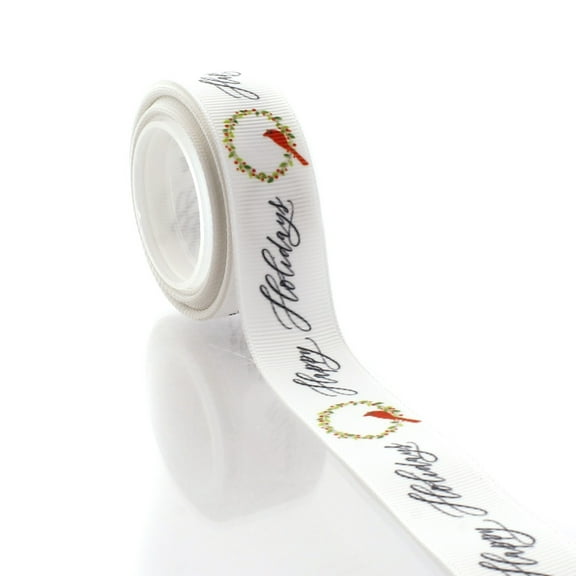 7/8" Happy Holidays Wreath Grosgrain Ribbon 5 Yard