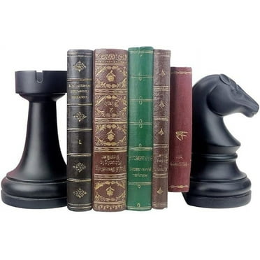 Decorative Bookends Chess Bookends, Black Book Ends Heavy Book Supports, Unique Bookends Decor for Office Home Desk Bookrack, 7"(L) x4(W) x7(H), 1Pair/2Piece