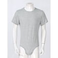 thumbnail image 3 of Yeahdor Mens One Piece Short Sleeve Bodysuit Pajamas Press Button Crotch Romper T-Shirt Nightwear Light Grey-A 4XL, 3 of 7