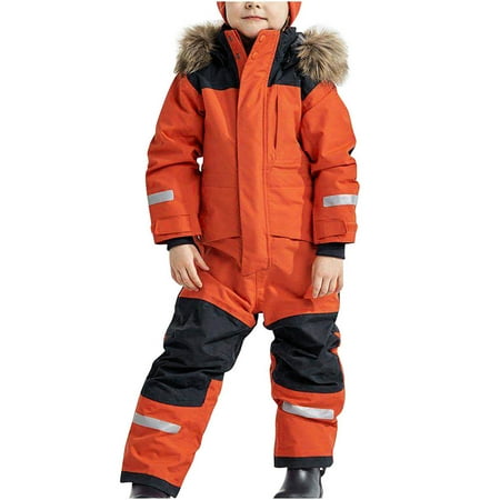 

Frostluinai Kid s Baby Boy and Girl s One Piece Snowsuit Hooded Artificial Fur Ski Jumpsuit Waterproof Ski Suits Jackets Winter Warm Snowboard Coats