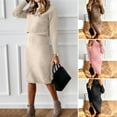 thumbnail image 2 of comerut 2 Pcs/Set Sweater Skirt Set High Collar Two Piece Set Solid Color Knitted Sheath Keep Warm Long Sleeves High Waist Elastic Lady Sweater Skirt Suit for Dating, 2 of 8